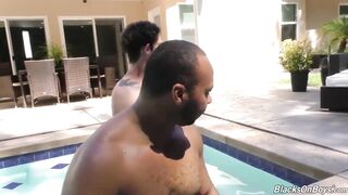 Slim white guy makes love with a huge cocked black man