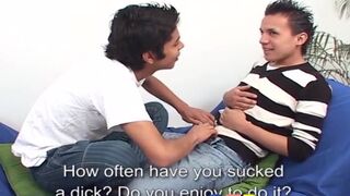 Twink sex instructor Samir shows Roger how to suck cock