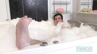 Dark haired rainbow dude named Xander takes a bubble bath... are you ready to watch him soaping up and washing his body and nice ass?