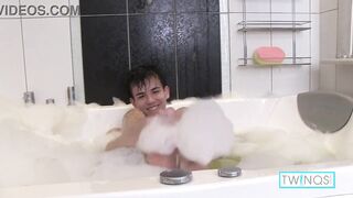 Dark haired rainbow dude named Xander takes a bubble bath... are you ready to watch him soaping up and washing his body and nice ass?