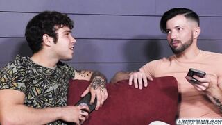 Two gay friends fuck their straight buddy