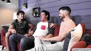 Two gay friends fuck their straight buddy