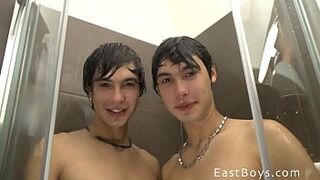 Watch the WORLD'S FIRST SYNCHRONIZED HANDJOB! At least we hope It's world's first! Certainly we have not seen anything like it, if you did tell us where! Watch our splendid Aston Twins strip and take shower together, piss, and finally get a