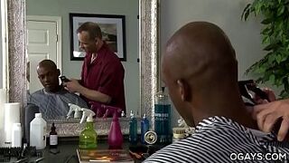 Interracial gay intercourse in the barber shop