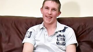 Smooth young UK amateur Simon masturbates after interview