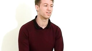 Young UK teen Rob K jerks his thick cock after interview