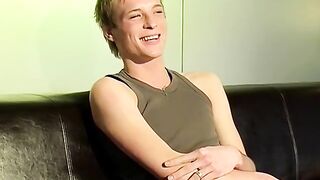 British twink does an interview and masturbates solo