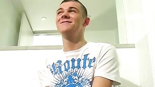 Skinny Twink amateur Kyle B jerks and cums in the shower