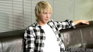 Blonde British twink Jesse jerking off solo after interview