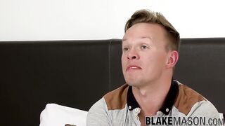 Inked jock MJ Mihangel interviewed jerking off and cumshot