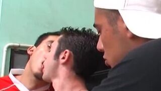 Young Euro voyeur fucks hard with jock teammates to cum