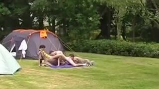 Outdoor anal threesome with skinny twink boy scouts