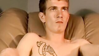 Amateur twink squirts cum during solo masturbation