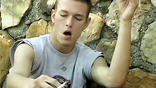 18yo smoker Yuri jerks off before shooting jizz hard