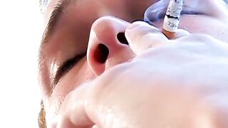 Young smoker Adam fills hand with cum after masturbating