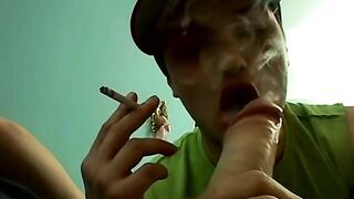 Cigar smoking twink pounding his friend hard from behind