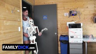 Stepdaddy Pranks His Stepson With Spooky Stuff, As The Office Is Filled With Halloween Decorations