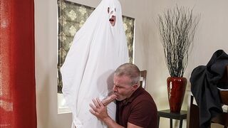 Horny GILF Sucks Ghost Stepgrandsons Cock