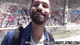 Bearded straight Latino rides cock and takes cum in mouth