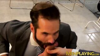 Hunk in suit and tie rimmed and fucked from behind