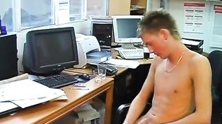 Blond twinky takes big dick during working hours