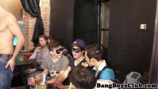 Muscular twunk cocksucks in gangbang party