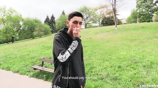 Twink Enjoying A Smoke By The Park Gets A Massive Cock Raw