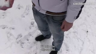 Cute Hunk Whips Out His Dick In The Snow Then Goes All In