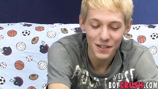 Interviewed blonde twink Kenny Monroe wanking off and cums