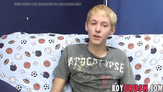 Interviewed blonde twink Kenny Monroe wanking off and cums