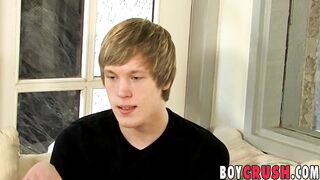 Young blond interviewed before solo masturbation