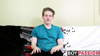 Blond twink with fat ass interviewed and dicked down raw