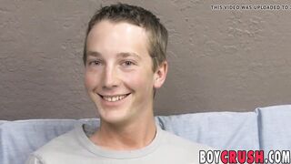 Twink cutie Riley Johnston jerking off big cock after inter