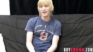 Barely legal twink is eager to stroke his dick on the castin