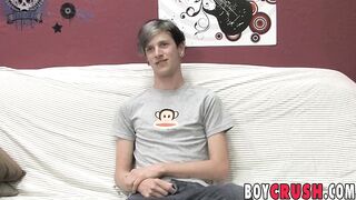 Skinny twink Danny Tyler interviewed before solo stroking