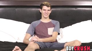 Skinny twink Max Rose jerks off solo during an interview