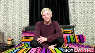 Young twink interviewed before jerking off hard