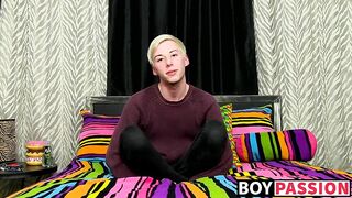 Young twink interviewed before jerking off hard