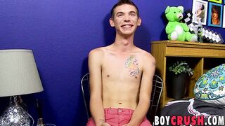 Twink Bentley Ryan strokes his large cock for an interview