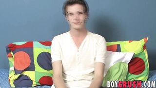 Interviewed twink unloads his cum during masturbation