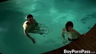 Cute and fit twinks ramming outdoor near the pool for jizz