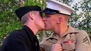 Cute twinks in a uniform suck each other cocks outdoor