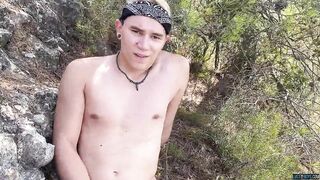 Deviant athletic amateur Sam Carter jerks off solo outdoor