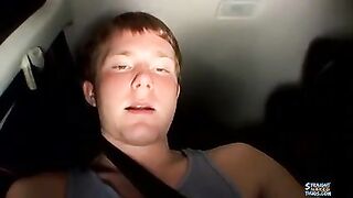 Straight thus Billy tugs his cock while riding in his car