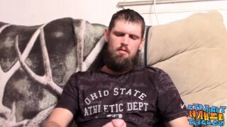 Bearded jock Nolan jerks off straight big cock solo