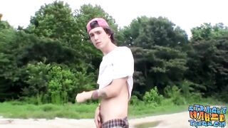 Straight deviant Sean Johansen jacking off in the woods