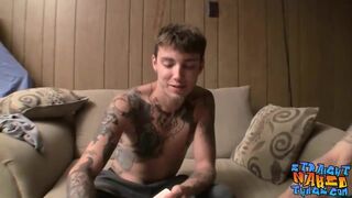 Tattooed straight guys tugging hard after strip poker