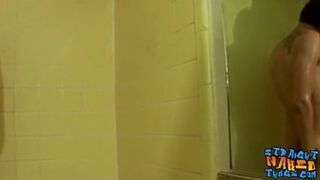 Skinny Jay Marx stroking straight cock in shower solo