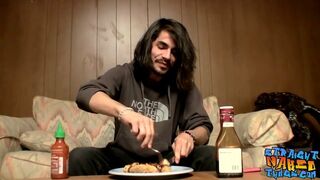 Straightie with long hair Devin Reynolds jerks off and cums