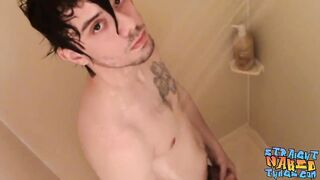 Cock stroking session for straight jock in shower loving it